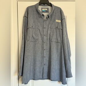 Magellan Outdoors Blue and Gray Relaxed Fit Button Down Shirt Button Sleeves 3xl
